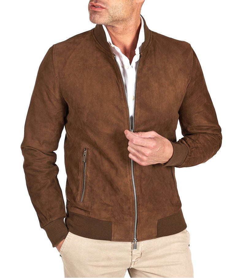 Taupe suede leather bomber...