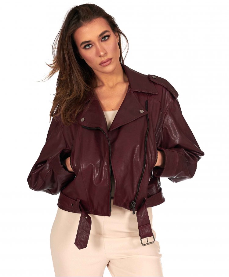 Bordeaux leather biker jacket vintage short version