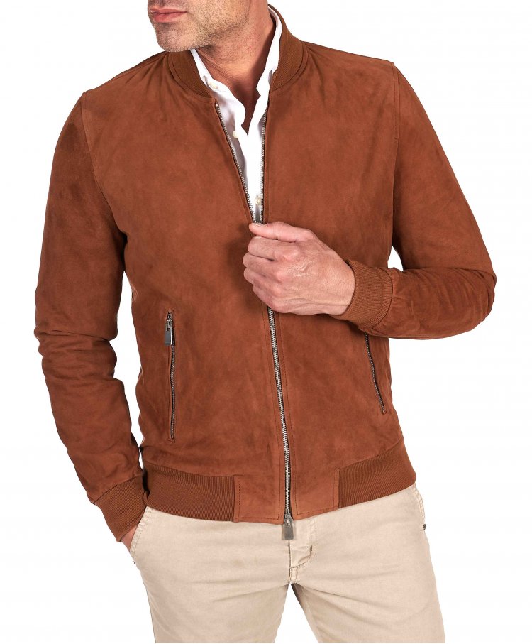 Tan suede leather bomber...