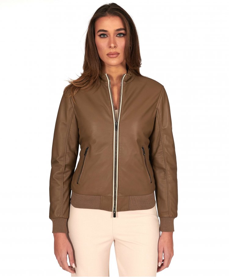 Taupe lamb leather bomber...