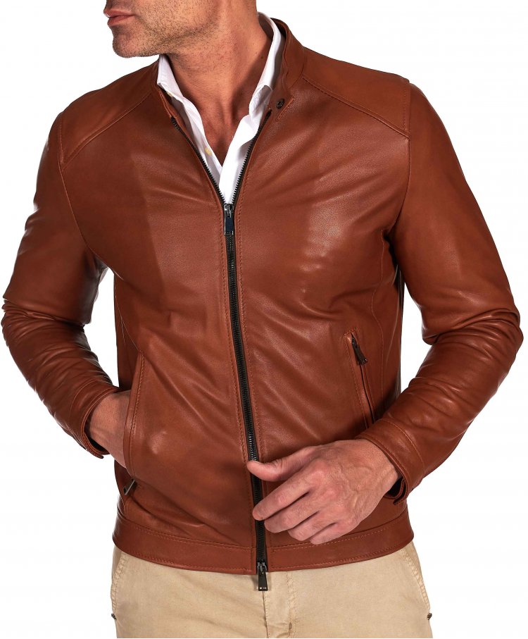 Tan natural leather biker...