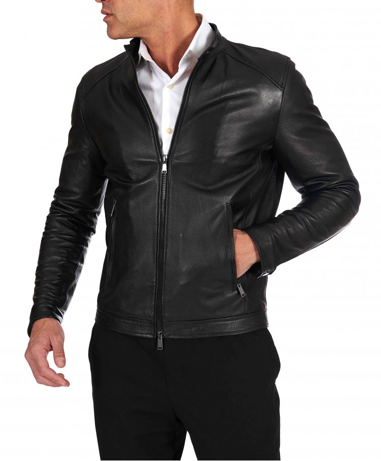 Black lamb leather biker...