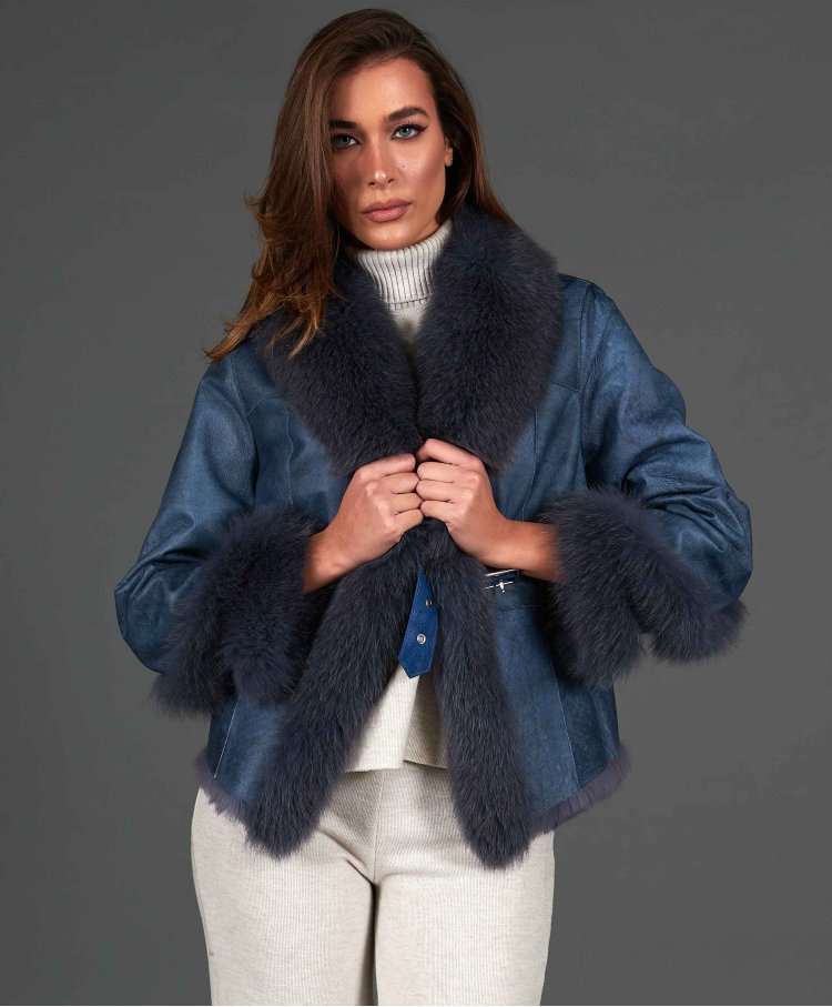 Grey lapin fur jacket with...