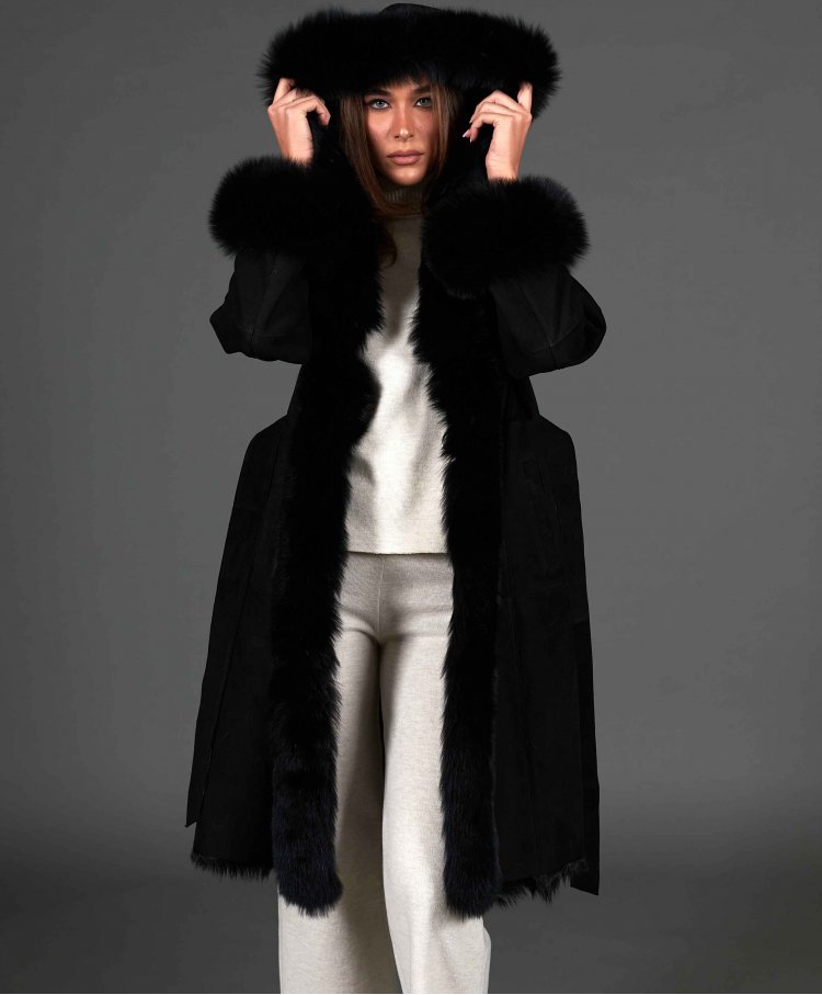 Black lamb shearling coat...