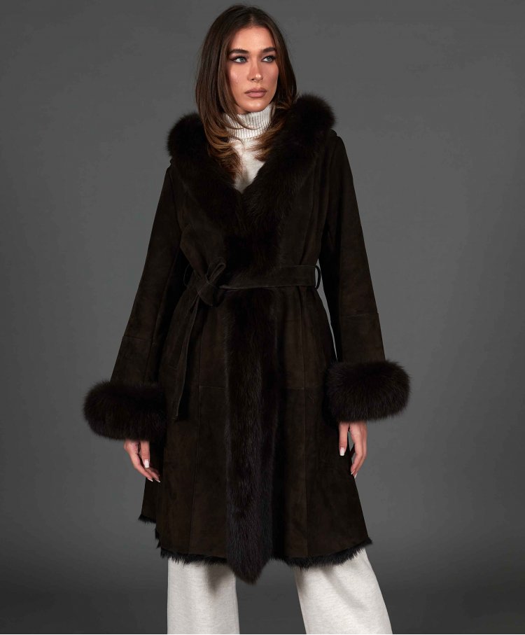 Dark brown lamb shearling...