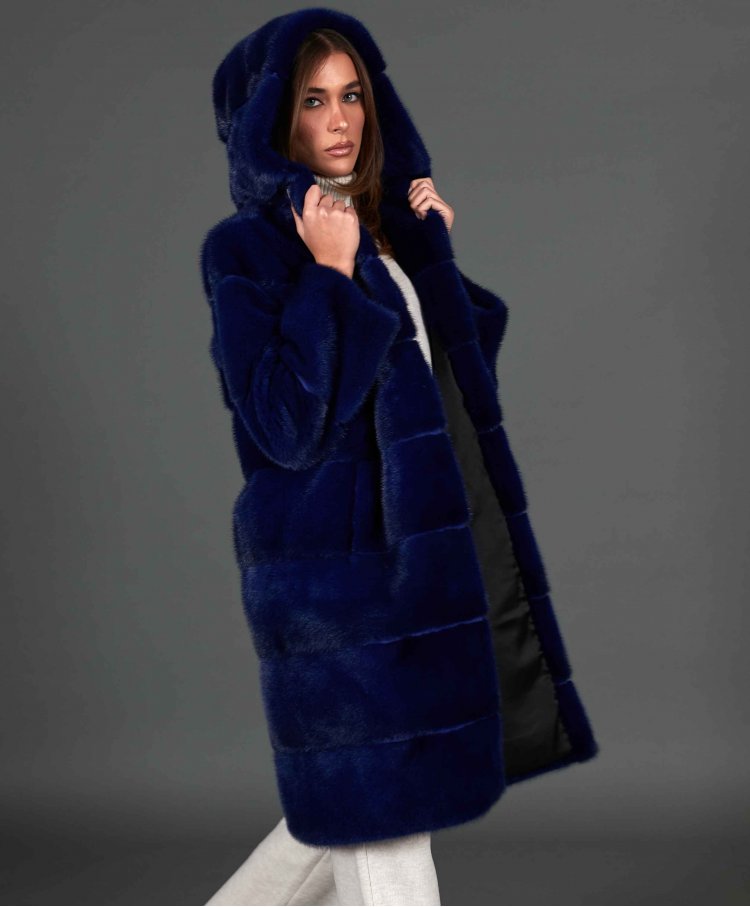 Mink fur coat with hood and...