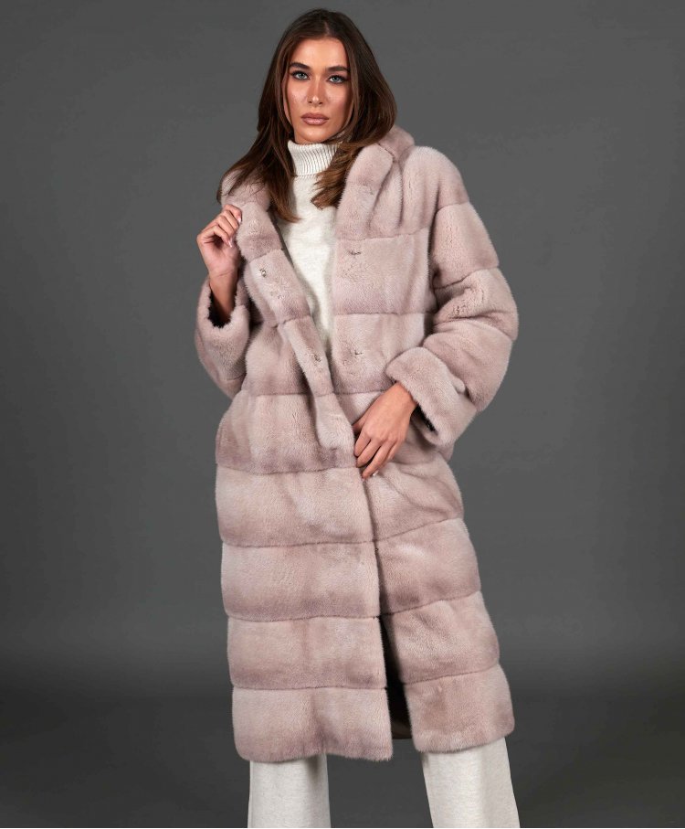 Mink fur coat with hood and...