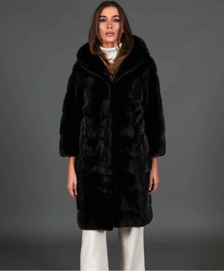 Mink fur coat with hood and...