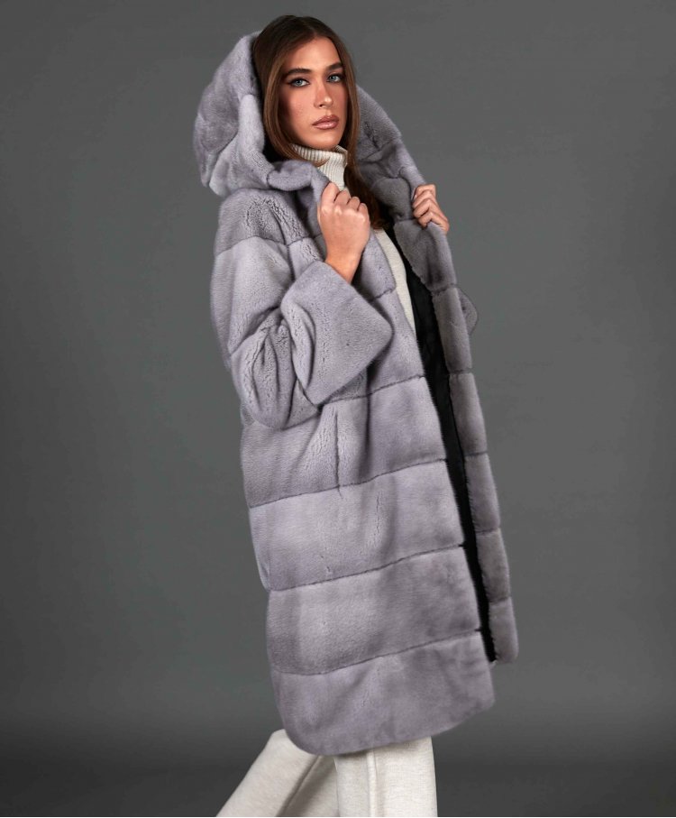 Mink fur coat with hood and...