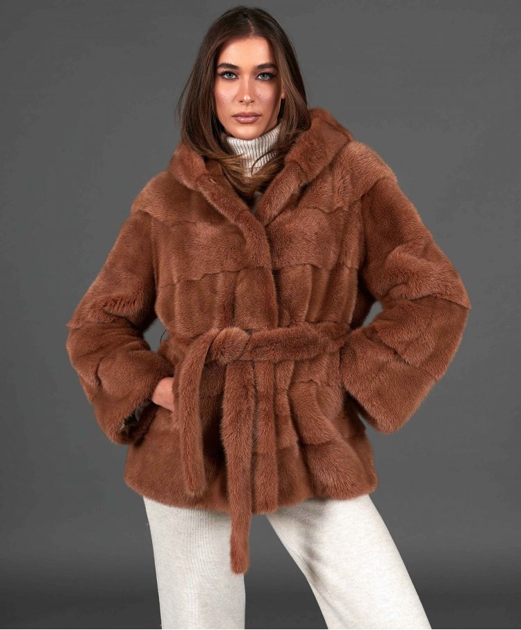 Mink fur jacket with hood...