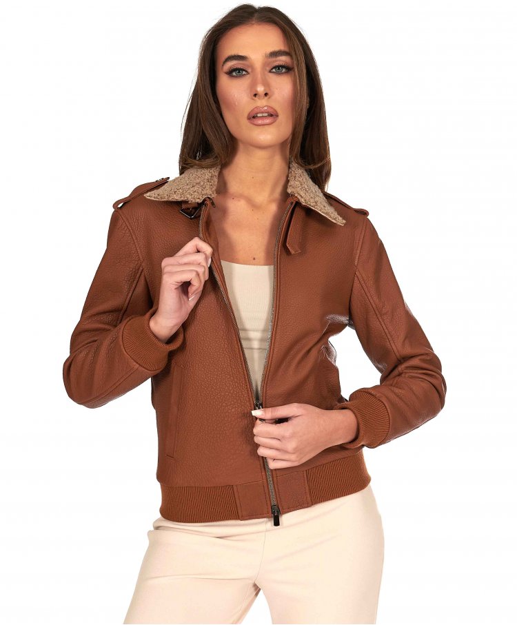 Tan lamb leather bomber...