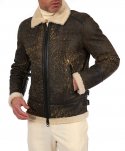 Montone testa di moro Shearling biker uomo collo camicia con fibbia