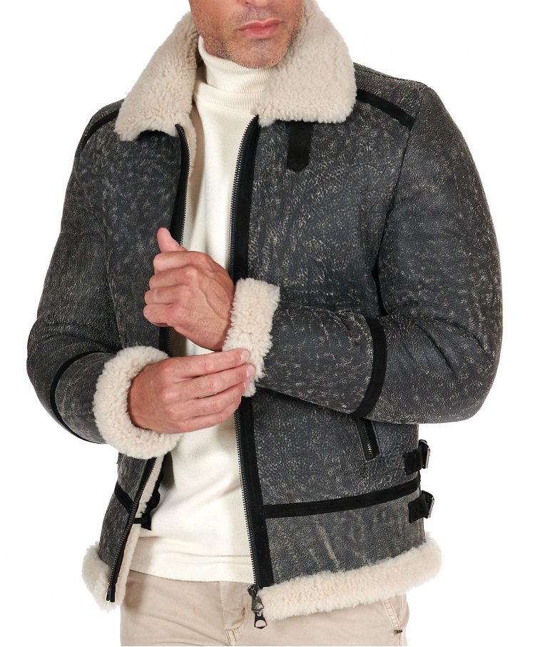 Safari shearling lamb biker jacket shirt buckle collar