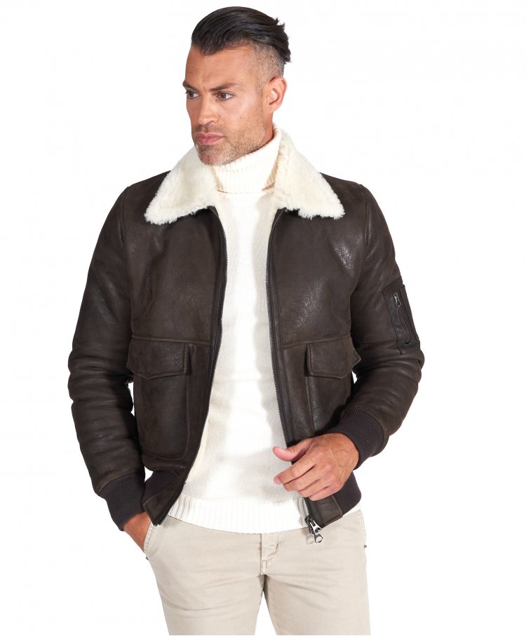 Dark brown shearling lamb...