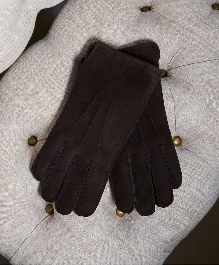 Men's dark brown shearling gloves merinos quality 