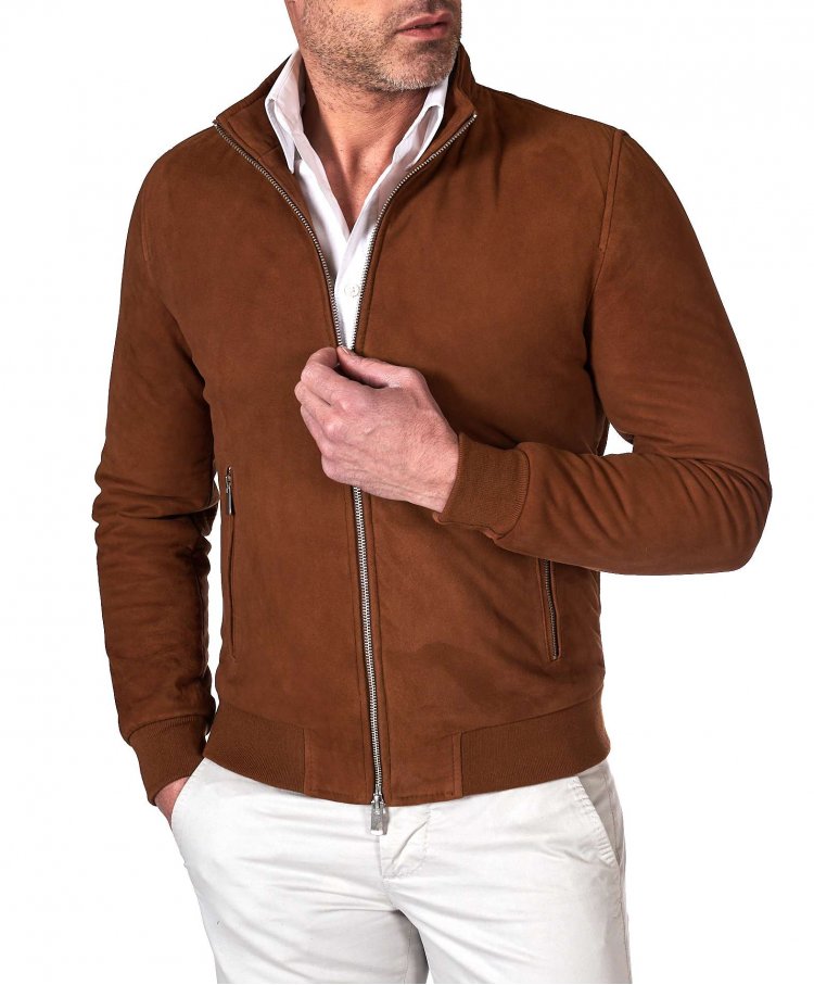 Tan suede leather bomber...