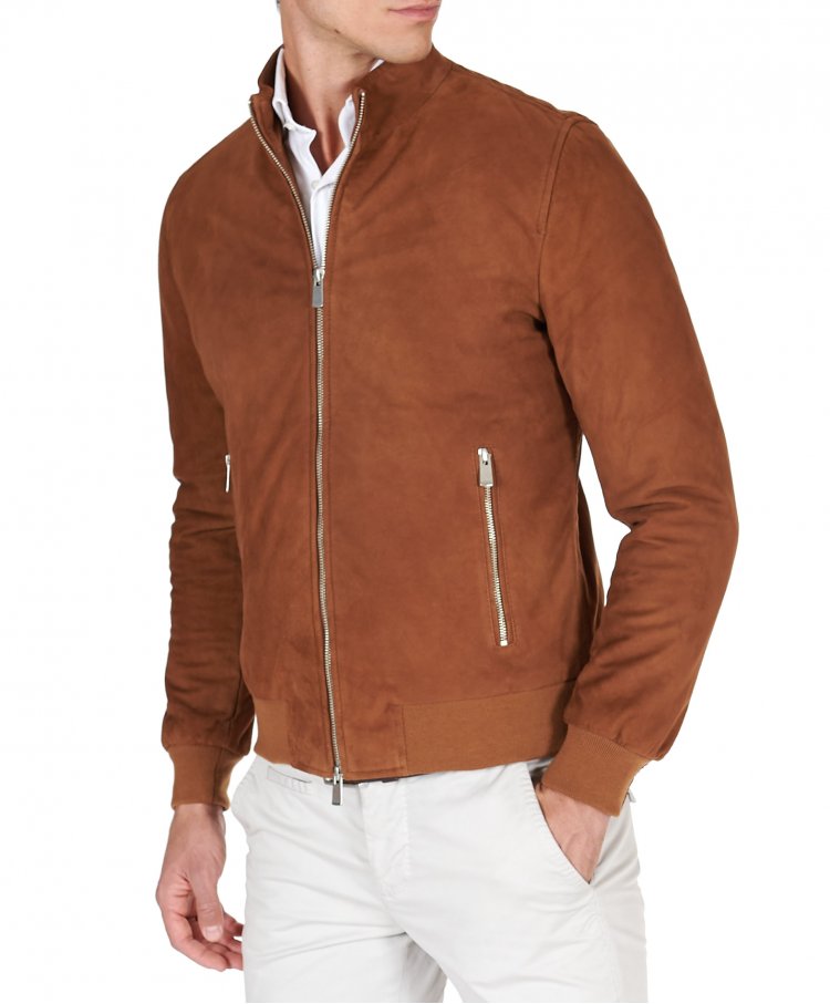 Tan suede leather bomber...