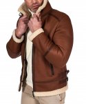 Montone cuoio Shearling biker uomo collo camicia con fibbia