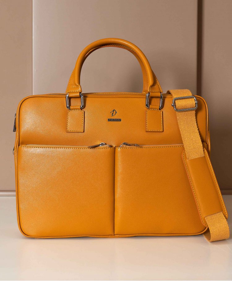 Ocher 24h Briefcase in Saffiano calf leather with double pocket