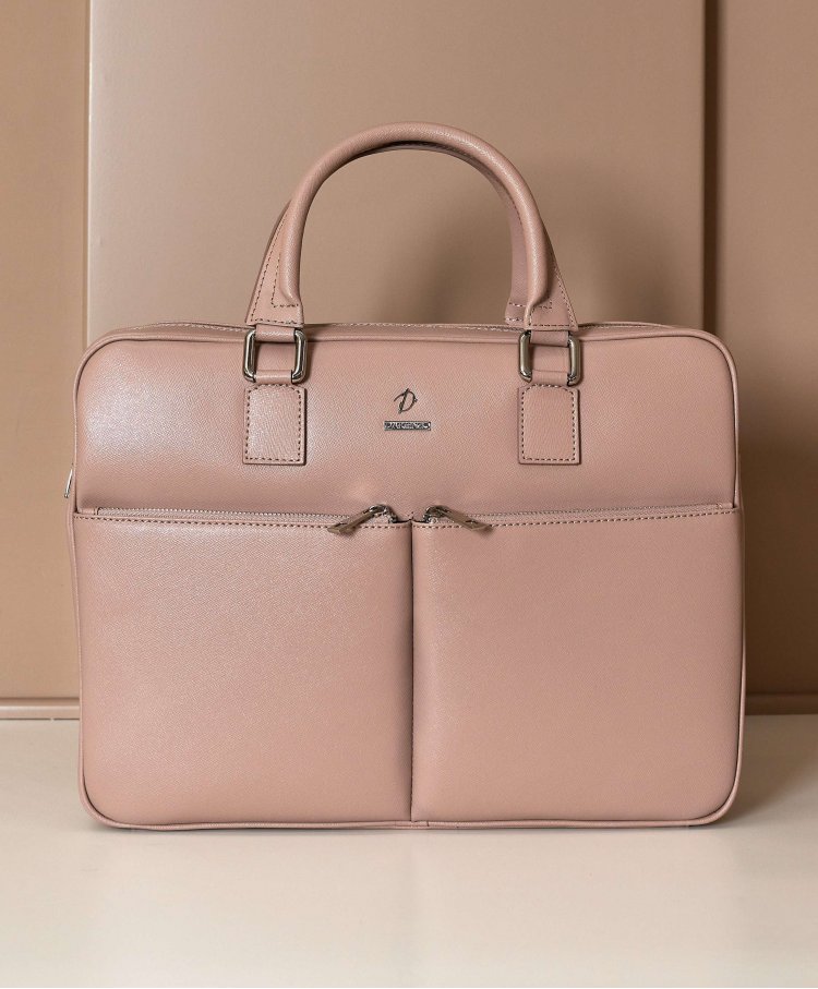 Beige 24h Briefcase in Saffiano calf leather with double pocket