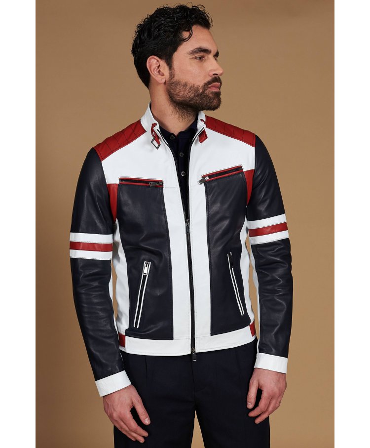 Multicolor leather biker...