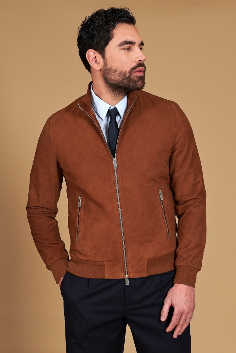 Tan suede leather bomber...