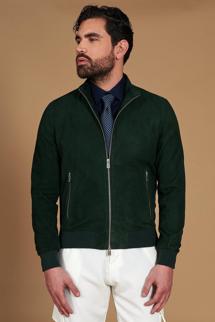 Green suede leather bomber...