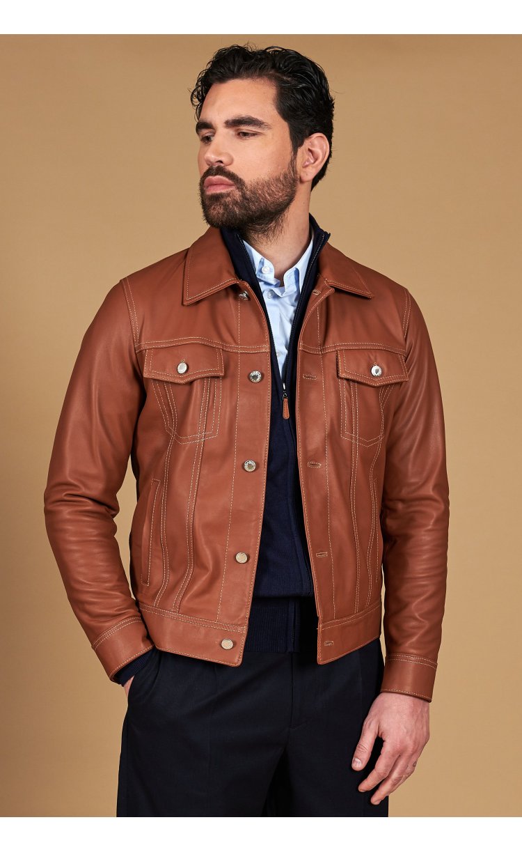 Tan natural leather biker...