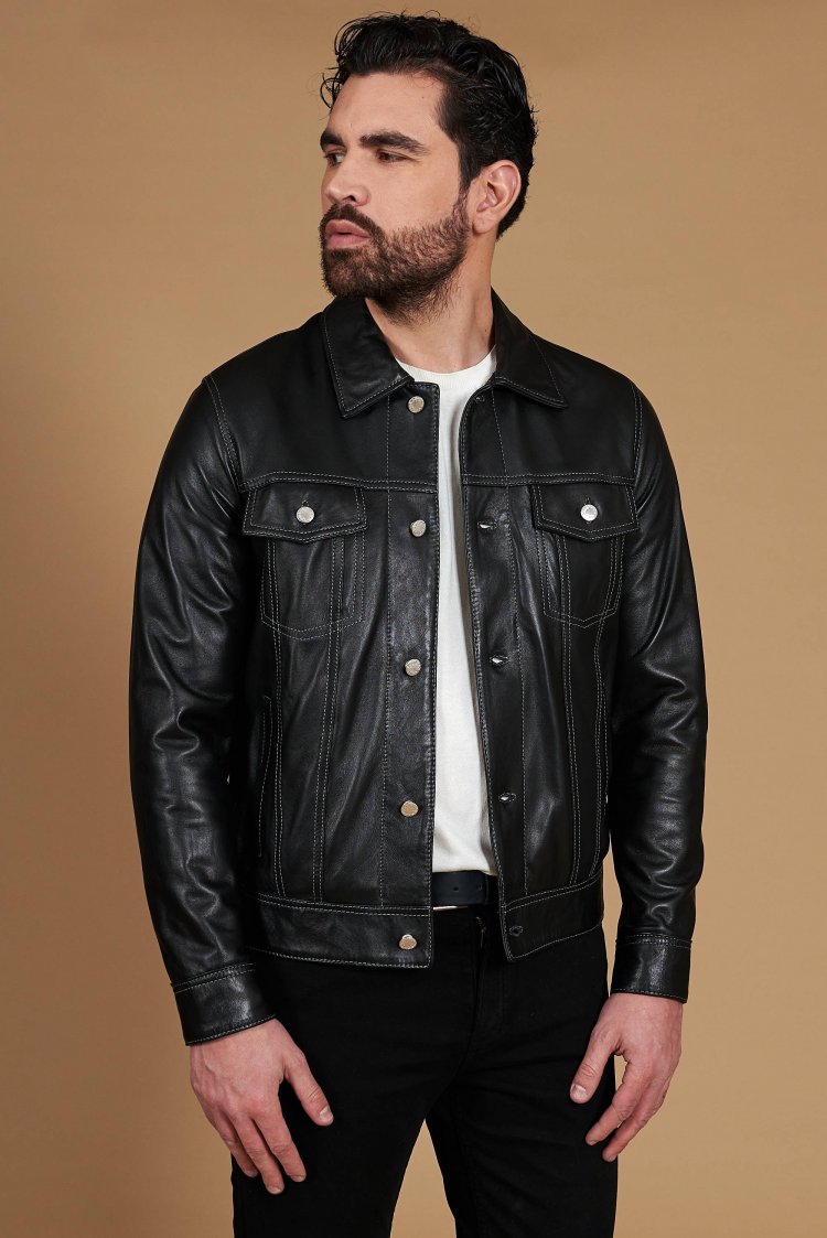 Black nappa leather biker...