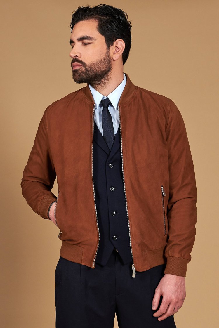 Tan suede leather bomber...