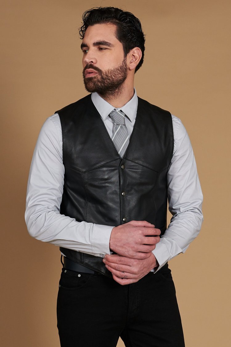 Black nappa leather vest...