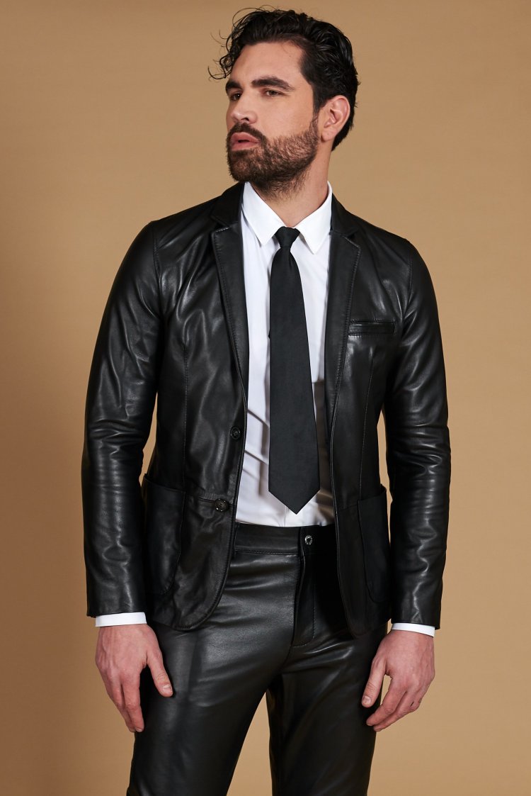 Black nappa leather blazer...