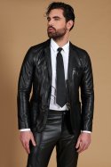 Blazer in pelle nappa nera con due bottoni