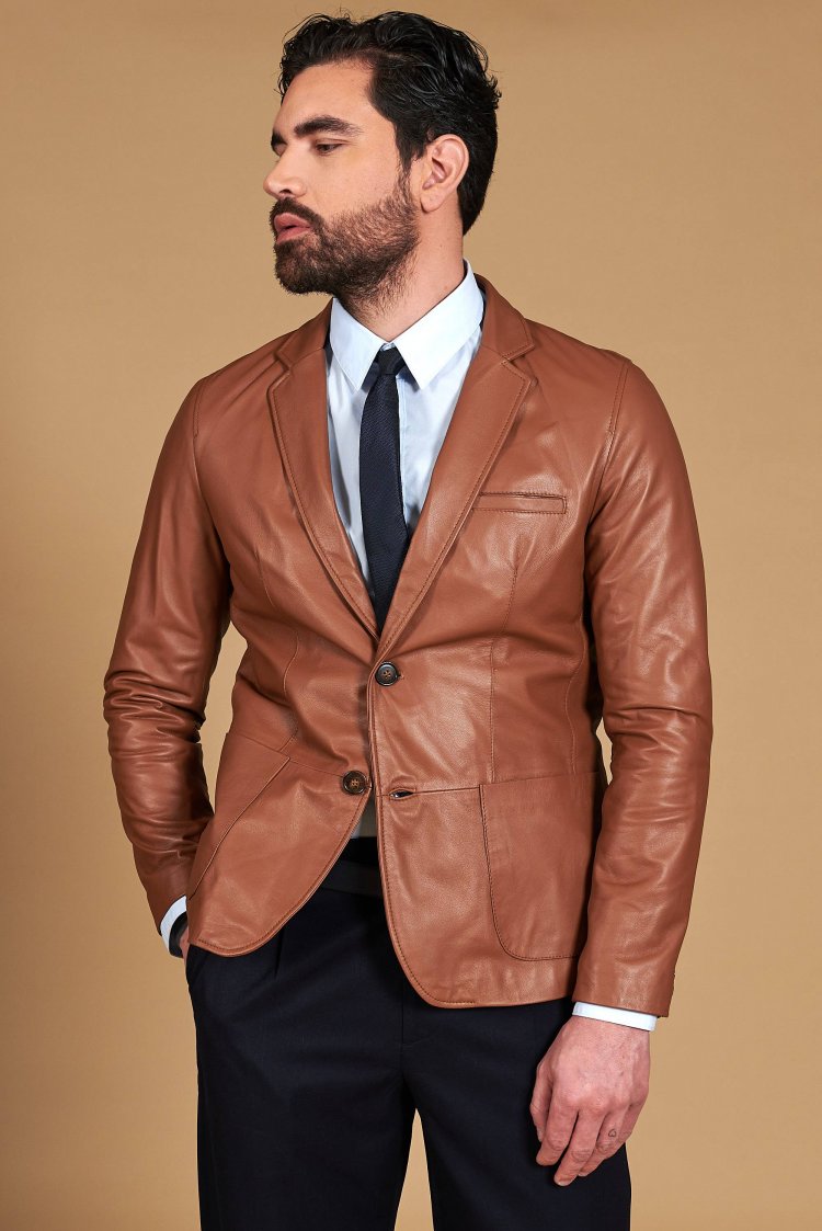 Tan natural leather blazer...