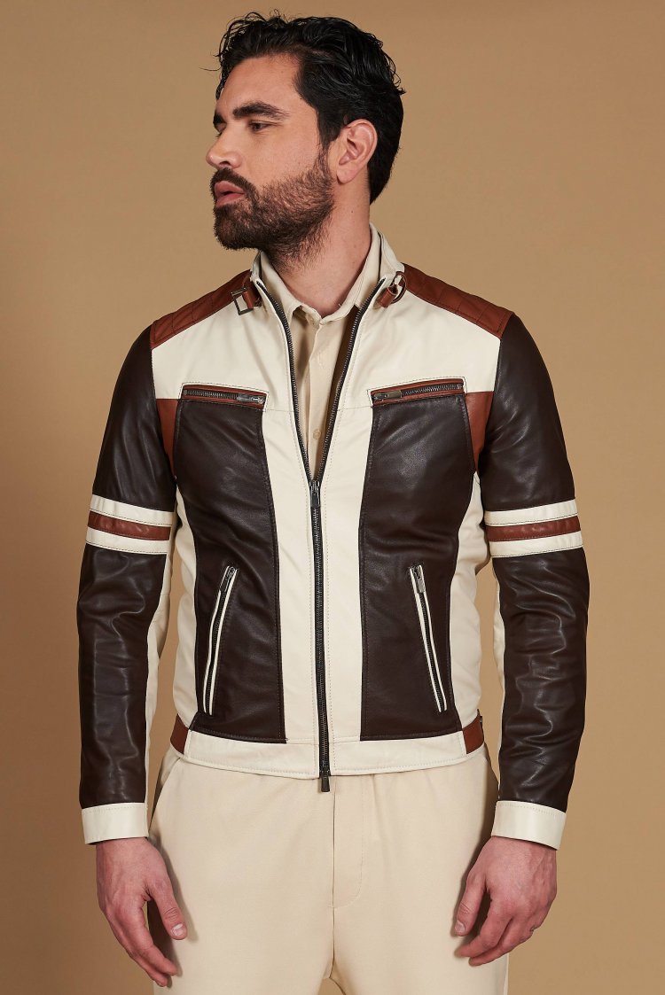 Multicolor leather biker...