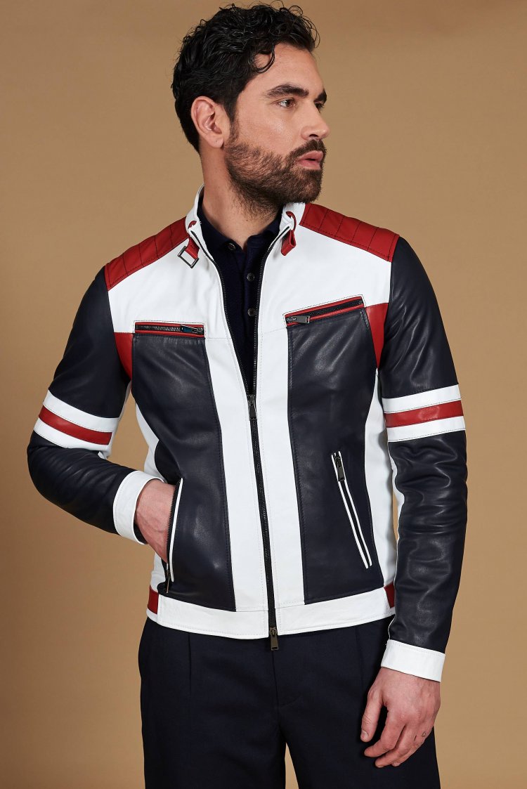 Multicolor leather biker...