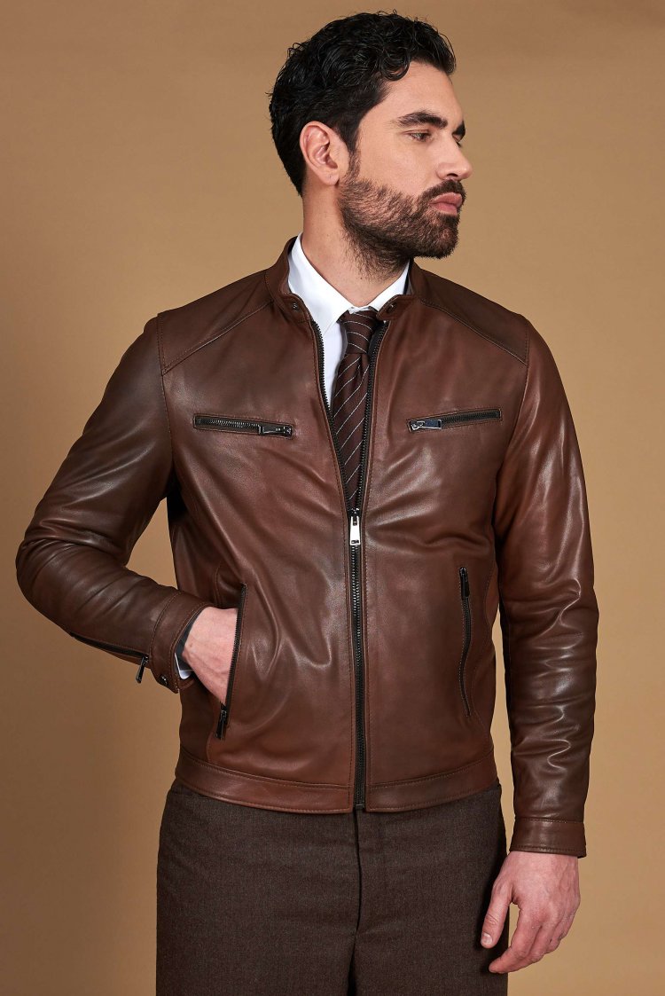 Brown natural lamb leather...