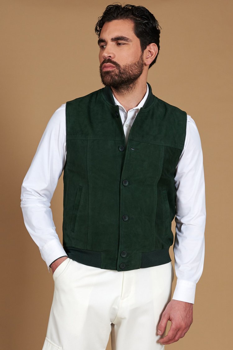 Green suede leather vest...