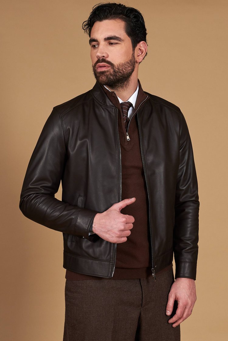 Brown natural leather biker...