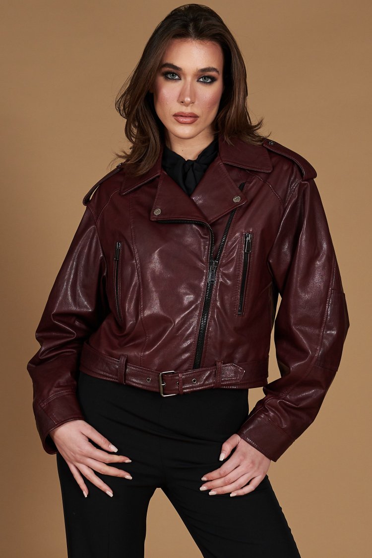 Bordeaux leather biker...