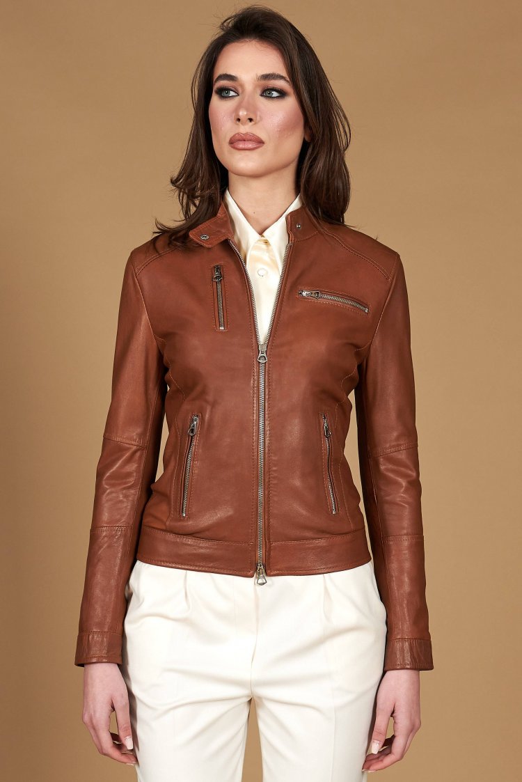 Tan natural lamb leather...