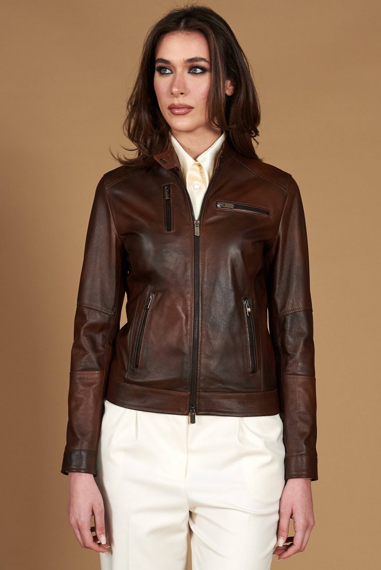 Brown natural lamb leather...