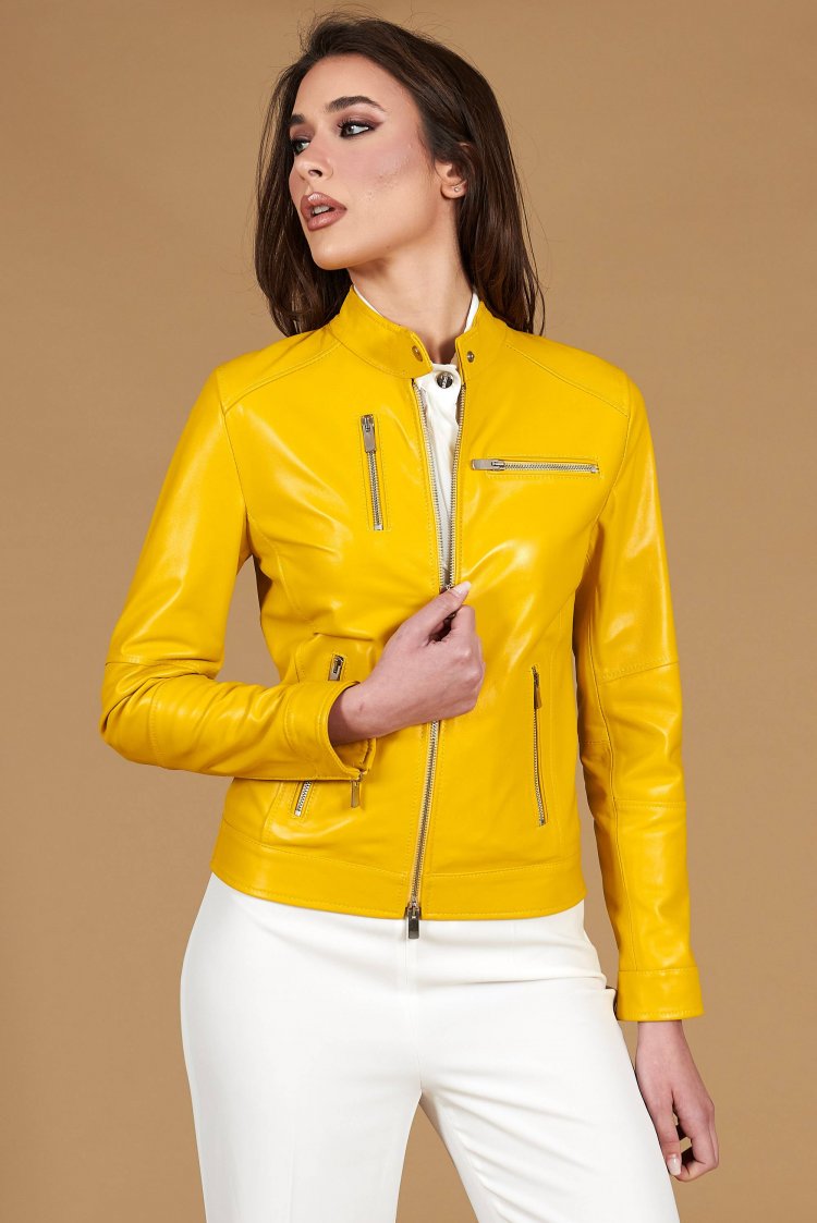 Yellow natural lamb leather...