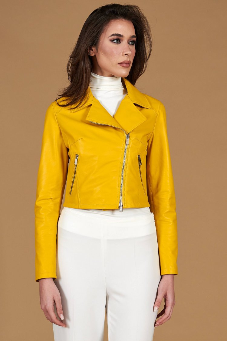 Yellow natural lamb leather...