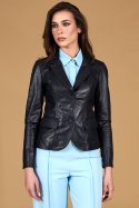 Giacca blazer in pelle blu due bottoni nappa effetto liscio