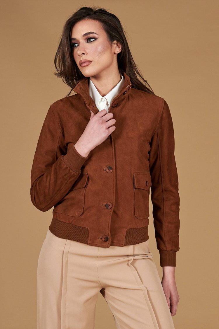 Tan suede leather bomber...