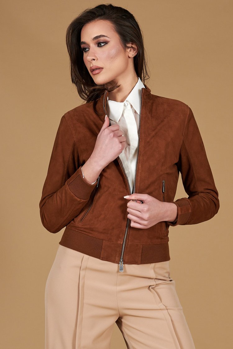 Tan suede leather bomber...