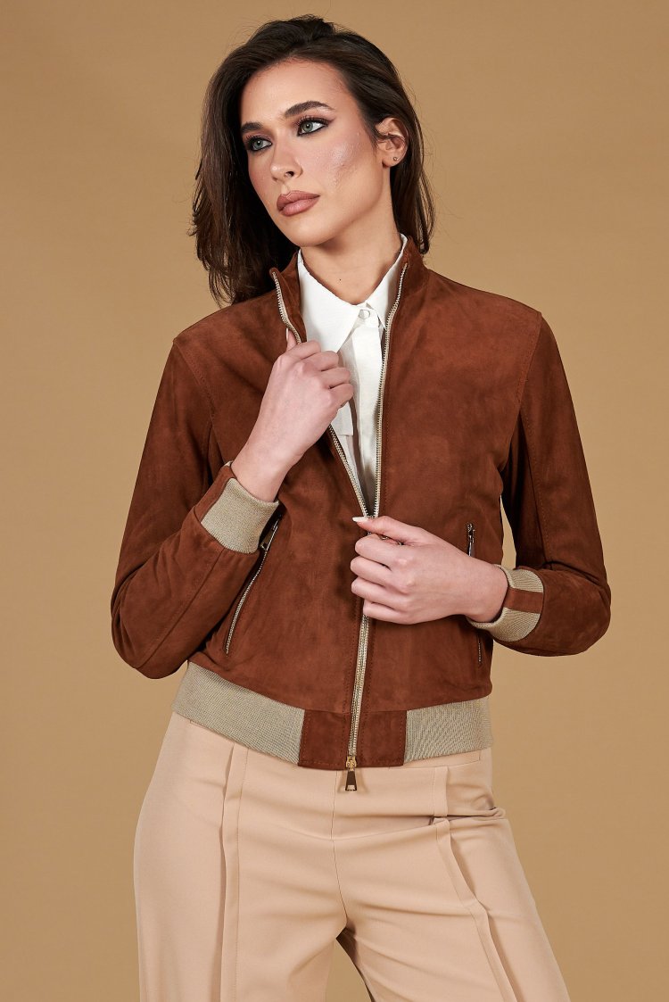 Tan suede leather bomber...