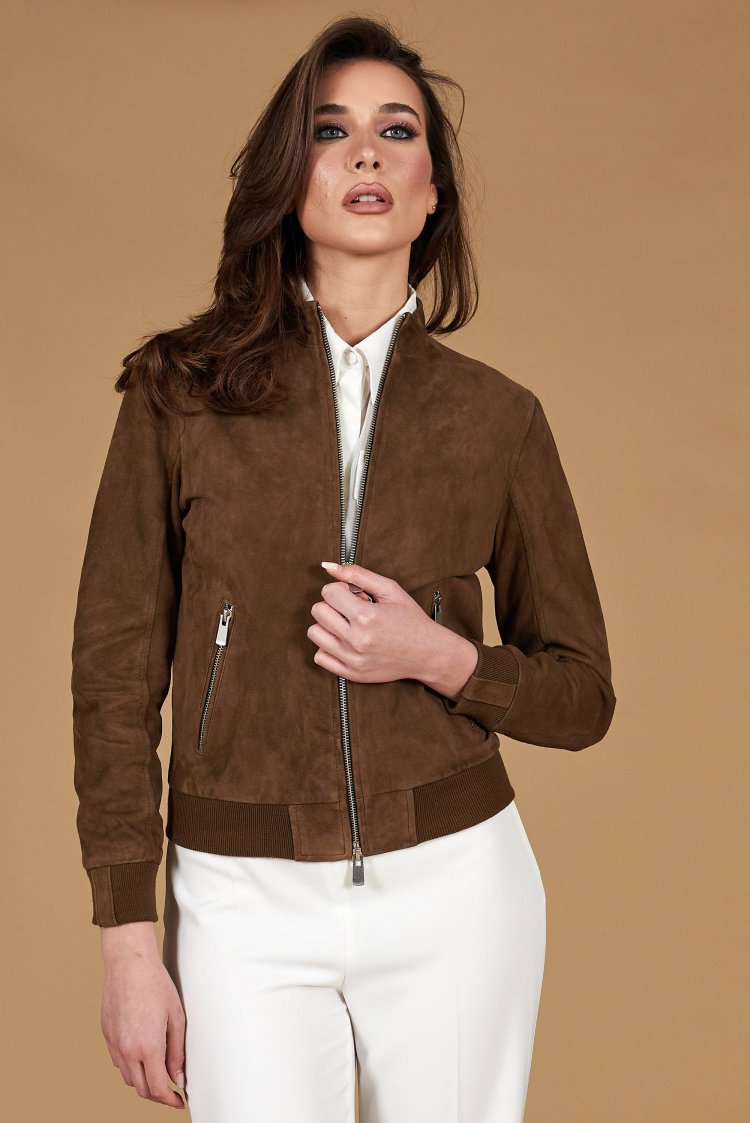 Taupe suede leather bomber...