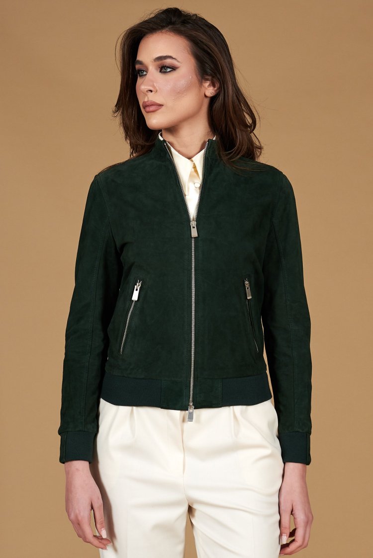 Green suede leather bomber...